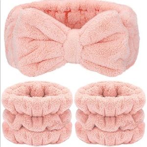 3 Piece Spa Headband and Wrist Set, Pink